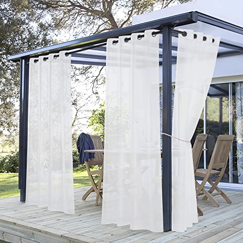 PONY DANCE Outdoor Vorhang Weiß Transparent 2er Set H 213 x B 137 cm Outdoor Gardinen Wasserdicht Outdoorvorhänge für Pavillon/Terrasse/Pergola Deko von PONY DANCE
