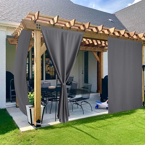 PONY DANCE Outdoor Vorhang Wetterfest 2er Set H 213 x B 132 cm Outdoorvorhänge mit Klettverschluss und Verdeckten Schlaufen für Pavillon & Terrasse Outdoor Gardinen Wasserdicht, Grau von PONY DANCE