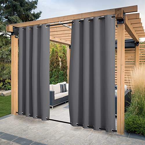 PONY DANCE Outdoor Vorhang Wetterfest 2er Set H 213 x B 132 cm Terrasse/Pavillon Vorhänge für Sonnenschutz & Windschutz Outdoor Gardinen Wasserdicht Ösenschal Grau Blickdicht (Oben & Unten) von PONY DANCE