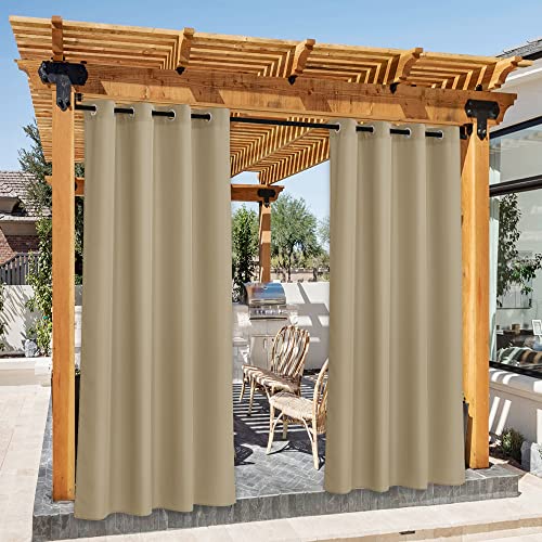 PONY DANCE Outdoor Vorhang Wetterfest 2er Set H 213 x B 140 cm Outdoor Gardinen Wasserdicht Sonnenschutz & Sichtschutz Terrasse Vorhänge Taupe Outdoorvorhänge mit Ösen von PONY DANCE