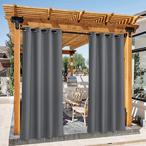 PONY DANCE Outdoor Vorhang Wetterfest mit Ösen 2er Set Outdoorvorhänge für Pavillon/Terrasse Sichtschutz & Sonnnenschutz Balkon Vorhang Outdoor Gardinen Wasserdicht, H 243 x B 140 cm, Grau von PONY DANCE