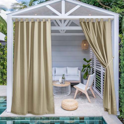 PONY DANCE Outdoorvorhänge mit Abnehmbaren Schlaufen Outdoor Vorhang Wasserdicht Sonnenschutz Gardinen für Pavillon & Terrasse Schlaufenschal 2er Set H 213 x B 140 cm, Taupe von PONY DANCE