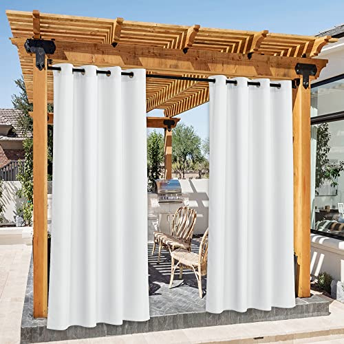 PONY DANCE Outdoorvorhänge mit Ösen 2er Set H 213 x B 140 cm Pavillon Vorhänge Sonnenschutz & Sichtschutz Outdoor Vorhang Wetterfest Balkon Vorhang Außen Outdoor Gardinen Weiss von PONY DANCE