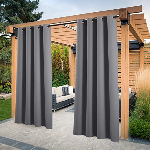 PONY DANCE Outdoorvorhänge mit Ösen 2er Set Terrasse Vorhänge Sonnenschutz & Sichtschutz Outdoor Vorhang Wetterfest Balkon Vorhang Außen Outdoor Gardinen Wasserdicht, H 274 x B 132 cm, Grau von PONY DANCE