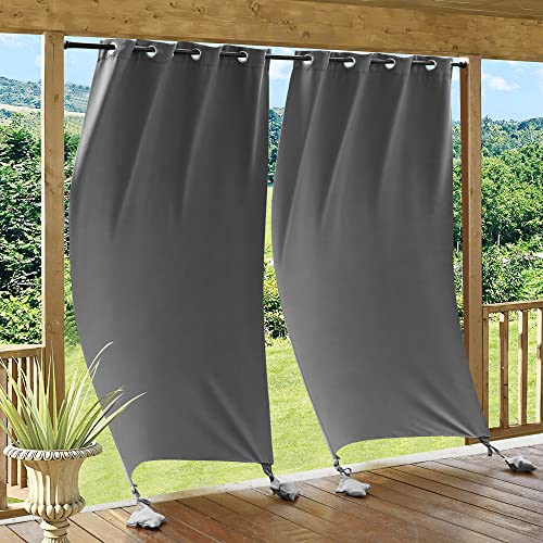 PONY DANCE Outdoorvorhänge mit Ösen und Gewichteten Säcken Outdoor Vorhang Wetterfest Sichtschutz & Sonnenschutz Gardinen für Pavillon & Terrasse 2er Set H 213 x B 132 cm, Grau von PONY DANCE