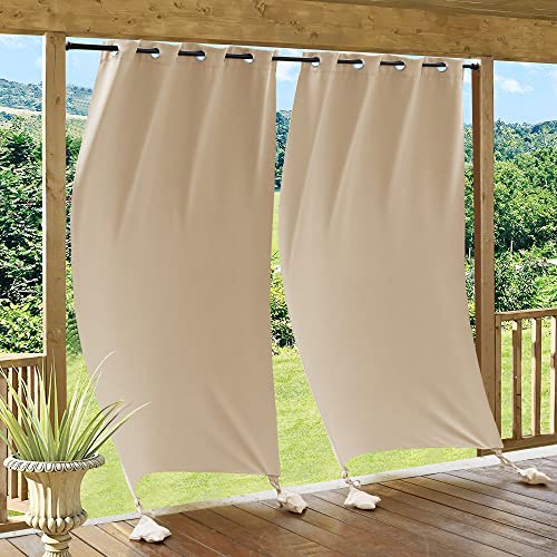PONY DANCE Outdoorvorhänge mit Ösen und Gewichteten Säcken Outdoor Vorhang Wetterfest Sonnenschutz Gardinen für Pavillon & Terrasse 2er Set H 243 x B 132 cm, Biscotti Beige von PONY DANCE