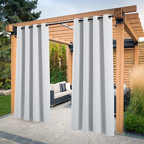 PONY DANCE Outdoorvorhang Wasserdicht 2er Set Outdoor Gardinen Sonnenschutz & Sichtschutz Outdoor Vorhänge mit Ösen für Pavillon/Terrasse/Pergola, H 274 x B 132 cm, Grau-weiß von PONY DANCE
