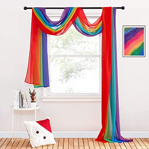 PONY DANCE Himmelbett Vorhänge Baby Querbehang Freihanddeko für Geburtstagsparty Hausbett Vorhang Farbverlauf Gardine Durchsichtig Tüllstoff, Lebhafter Regenbogen, 1 Stück H 548 x B 152 cm von PONY DANCE