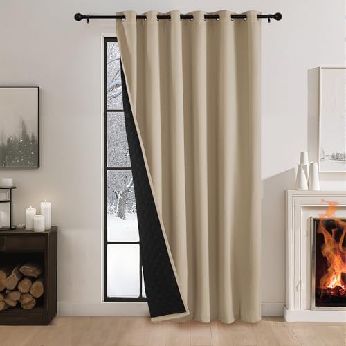 PONY DANCE Raumteiler Gardinen Wohnimmer Ösenvorhang 1 Stück H 210 x B 200 cm Thermo Vorhang gegen Kälte Doppellagige Vorhänge Verdunkelung für Sichtschutz, Biscotti Beige von PONY DANCE