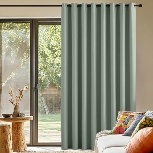 PONY DANCE Raumteiler Vorhang Blickdicht Ösen Wohnzimmer Gardinen für Große Fenster 1er Set H 225 x B 300 cm Verdunklungsvorhänge Wärmeisolierend, Salbeigrün von PONY DANCE