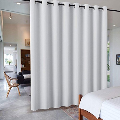 PONY DANCE Raumteiler Vorhang Wärmeisolierend Trennwand Raumtrenner für Wohnzimmer & Schlafzimmer & Büro Sichtschutz Thermovorhang Hitzeschutz Ösenschal, 1 Stück H 243 x B 457 cm, Grau-weiß von PONY DANCE