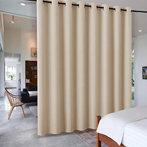 PONY DANCE Raumteiler Vorhang Sichtschutz für Wohnzimmer & Schlafzimmer & Büro Schiebevorhang Thermogardine gegen Hitze Trennwand Raumteiler Ösenschal, 1 Stück H 274 x B 457 cm, Biscotti Beige von PONY DANCE