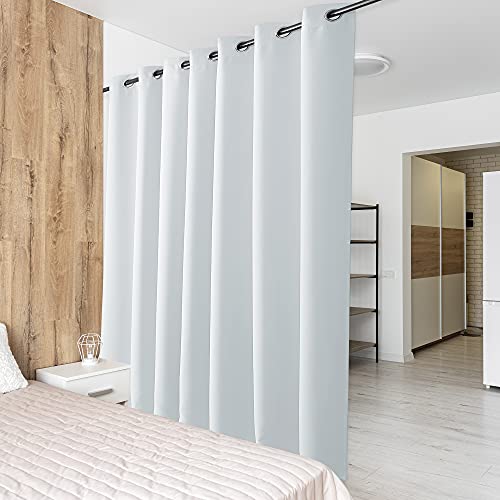 PONY DANCE Raumteiler Vorhang Thermo Hitzeschutz Ösenschal 1er Set H 210 x B 254 cm Schiebevorhang für Wohnzimmer & Büro Trennwand Raumtrenner Vorhang Sichtschutz Room Divider Curtain, Grau-weiß von PONY DANCE