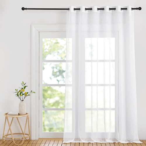 PONY DANCE Raumteiler Vorhang Wohnzimmer Gardine Weiß Transparent Ösenschal 1er Set H 220 x B 200 cm Extra Breite Vorhänge Weiss Durchsichtig Leinenoptik Vorhänge Transparent von PONY DANCE