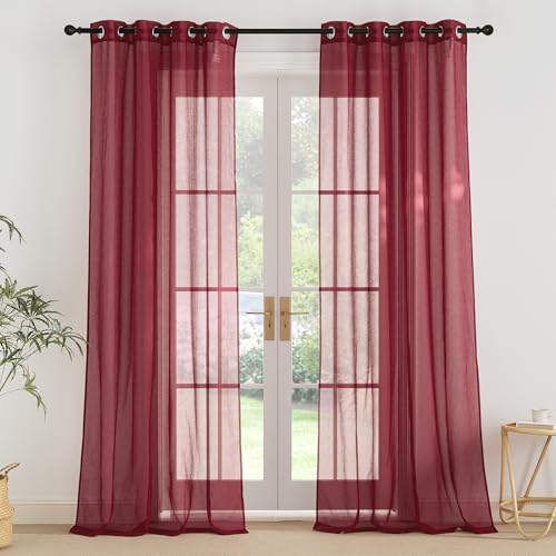 PONY DANCE Rote Gardinen Wohnzimmer Vorhang Transparent Voile Gardienen 2-Set H 245 x B 140 cm Leinenoptik Vorhänge Ösenvorhang Durchlässig Ösenschal Luftig Dekoschal PONY DANCE Rote Gardinen Wohnzimmer Vorhang Transparent Voile Gardienen 2-Set H 245 x B 140 cm Leinenoptik Vorhänge Ösenvorhang Durchlässig Ösenschal Luftig Dekoschal von PONY DANCE