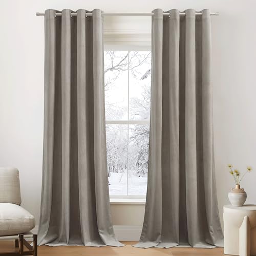 PONY DANCE Samt Gardinen Wohnzimmer Modern Samtvorhang Taupe Blickdichte Vorhänge mit Ösen Thermovorhang Kälteschutz Velvet Curtains for Living Room, 2er Set H 260 x B 132 cm (Gewicht: 300g/m²) von PONY DANCE