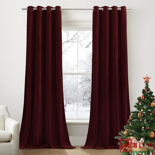 PONY DANCE Samtvorhänge Rot Ösenschal 2er Set H 240 x B 132 cm (Gewicht: 300g/m²) Thermovorhänge gegen Kälte Samt Gardinen Wohnzimmer Weihnachtsdeko Velvet Blackout Curtains for Bedroom von PONY DANCE