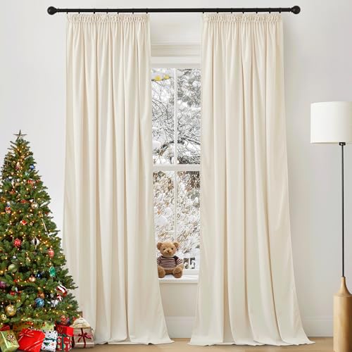 PONY DANCE Samtvorhänge Creme Wohnzimmer Vorhänge mit Kräuselband für Schiene 2er Set H 220 x B 132 cm Samt Gardinen Verdunkelung Thermovorhang Kälteschutz Velvet Curtains (Gewicht: 300g/m²) PONY DANCE Samtvorhänge Creme Wohnzimmer Vorhänge mit Kräuselband für Schiene 2er Set H 220 x B 132 cm Samt Gardinen Verdunkelung Thermovorhang Kälteschutz Velvet Curtains (Gewicht: 300g/m²) von PONY DANCE
