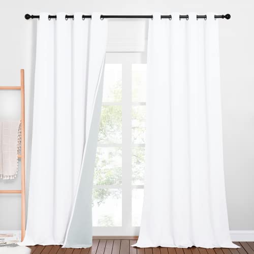 PONY DANCE Schallschutz Vorhang Weiss Lichtundurchlässige Gardinen Schlafzimmer 2er Set H 260 x B 132 cm Dreilagige Verdunklungsvorhänge mit Abnehmbarem Filzfutter Thermovorhang mit Ösen von PONY DANCE