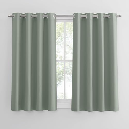 PONY DANCE Scheibengardine Küche Vorhang Verdunkelung 2er Set H 114 x B 132 cm Kurze Blickdichte Vorhänge mit Ösen Fenstergardinen Blickdicht, Salbeigrün von PONY DANCE