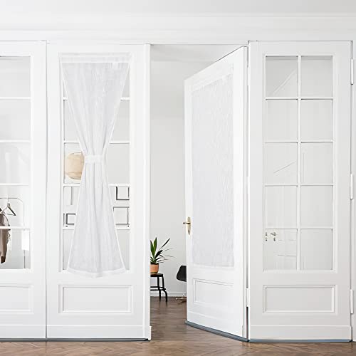 PONY DANCE Scheibengardine Tür Gardine Halbtransparent Französischer Türvorhang Leinenoptik 2-Set H 240 x B 60 cm Balkontür Vorhang Weiss Curtains mit Stangedurchzug von PONY DANCE