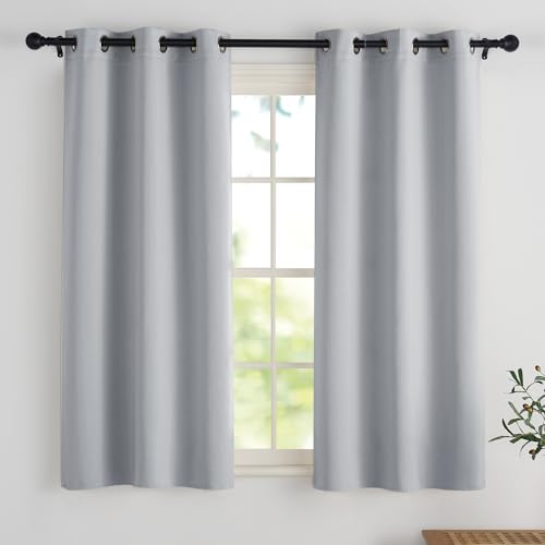 PONY DANCE Scheibengardinen Blickdicht Küchengardinen Kurz Ösenschal 2er Set H 114 x B 106 cm Verdunklungsvorhänge für Kleine Fenster Vorhang Verdunkelung, Silbergrau von PONY DANCE