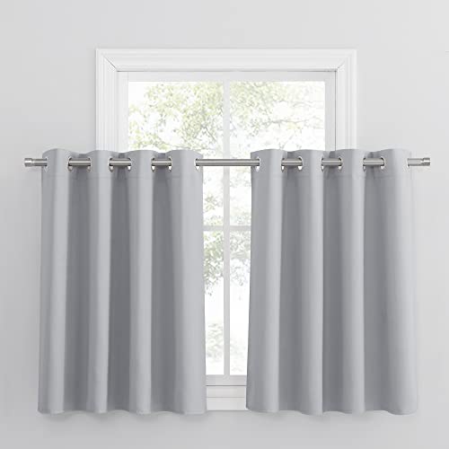 PONY DANCE Scheibengardinen Blickdicht Küchengardinen Kurz Ösenschal 2er Set H 90 x B 132 cm Verdunklungsvorhänge Grau Vorhang Blickdicht Kurz, Silbergrau von PONY DANCE