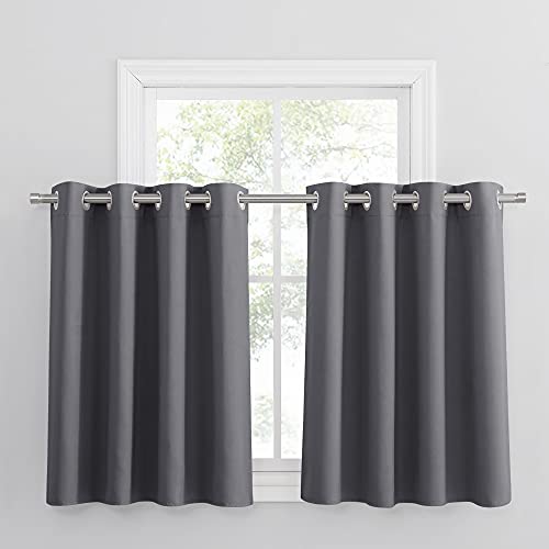 PONY DANCE Scheibengardinen Blickdicht Kurzgardinen Küche Ösenschal 2er Set H 90 x B 132 cm Verdunklungsvorhänge Grau Vorhang Blickdicht Kurz von PONY DANCE