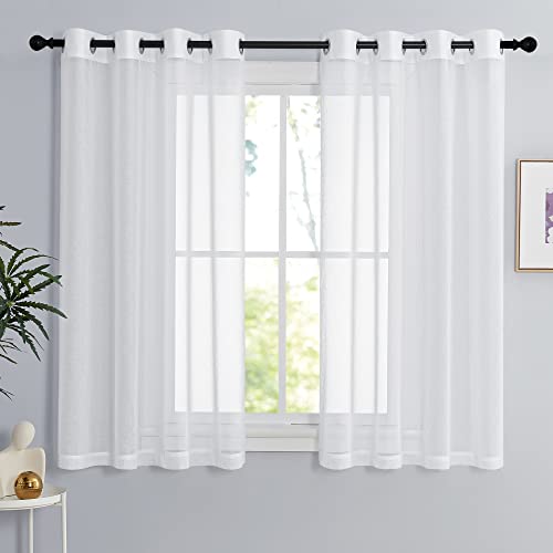 PONY DANCE Scheibengardinen Küche Weiß Ösenvorhang Kurze Vorhänge Wohnzimmer Deko Voile Gardinen Weiss Transparent Leinenoptik Vorhang Durchsichtig, 2er Set H 137 x B 140 cm PONY DANCE Scheibengardinen Küche Weiß Ösenvorhang Kurze Vorhänge Wohnzimmer Deko Voile Gardinen Weiss Transparent Leinenoptik Vorhang Durchsichtig, 2er Set H 137 x B 140 cm von PONY DANCE