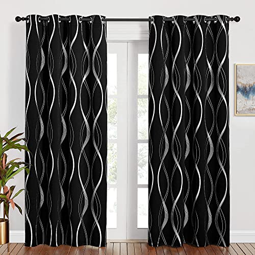 PONY DANCE Schlafzimmer Gardinen Schwarz Blickdicht 2er Set H 220 x B 140 cm Thermovorhang gegen Kälte Verdunklungsvorhänge Ösen Lichtundurchlässige Vorhänge mit Linien-Druckmuster PONY DANCE Schlafzimmer Gardinen Schwarz Blickdicht 2er Set H 220 x B 140 cm Thermovorhang gegen Kälte Verdunklungsvorhänge Ösen Lichtundurchlässige Vorhänge mit Linien-Druckmuster von PONY DANCE