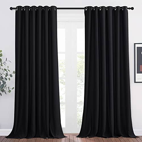 PONY DANCE Schlafzimmer Gardinen für Große Fenster Blickdichte Vorhänge mit Ösen 2er Set H 260 x B 200 cm Verdunklungsvorhänge Schwarz Blackout Curtains for Bedroom von PONY DANCE