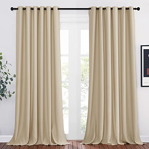 PONY DANCE Schlafzimmer Gardinen für Große Fenster Gardienen 2-Set H 245 x B 200 cm Verdunklungsvorhänge Wohnzimmer Übergardinen mit Ösen, Biscotti Beige von PONY DANCE