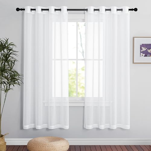 PONY DANCE Weiß Transparent Gardinen Leinenoptik Vorhang 2er Set H 175 x B 140 cm für Wohnzimmer, Schlafzimmer, Kinderzimmer und Küche von PONY DANCE