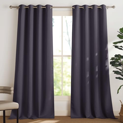 PONY DANCE Schlafzimmer Gardinen und Vorhänge mit Ösen 2er Set H 245 x B 140 cm Verdunklungsvorhänge Thermovorhang Hitzeschutz Blackout Curtains for Living Room, Graulila von PONY DANCE