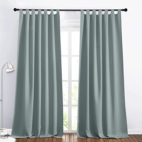 PONY DANCE Blickdichte Gardinen Wohnzimmer Modern Gardinen mit Schlaufen Verdunklungsvorhänge Curtain Thermovorhang Schlaufenschal 2er Set H 245 x B 140 cm, Graublau von PONY DANCE