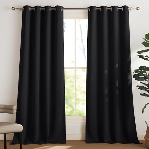 PONY DANCE Schlafzimmer Vorhänge Schwarz Blickdicht Übergardinen 2er Set H 250 x B 132 cm Verdunkelungsvorhang Thermogardinen Hitzeschutz mit Ösen Gardinen Verdunkelung von PONY DANCE