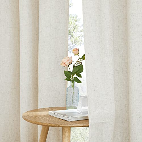 PONY DANCE Schlafzimmr Gardinen Landhausstil Leinen Vorhang Ösenschal 2er Set Boho Gardinen Leinenoptik Halbtransparente Vorhänge mit Ösen Linen Curtains for Living Room, H 200 x B 140 cm von PONY DANCE