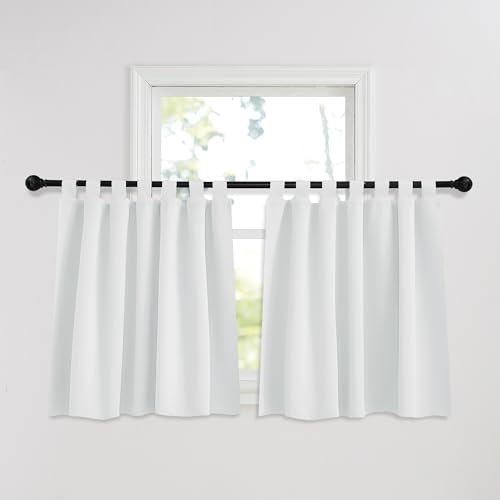 PONY DANCE Schlaufengardinen Kurz Küchengardinen Blickdicht Verdunklungsvorhänge Wohnzimmer Fenstervorhang Scheibengardinen mit Schlaufen 2er Set H 90 x B 140 cm, Grau-weiß von PONY DANCE