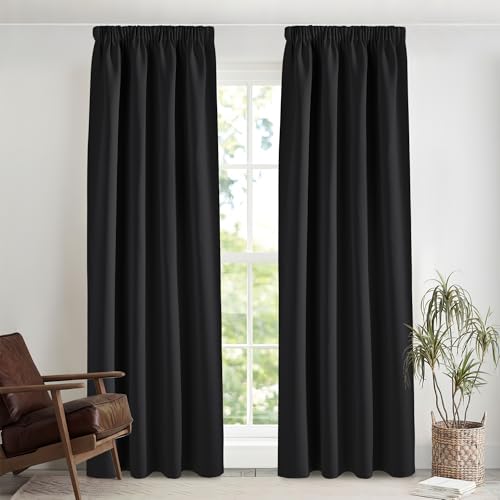 PONY DANCE Schwarze Blickdichte Gardinen mit Kräuselband für Schiene 2er Set H 260 x B 140 cm Thermovorhang Hitzeschutz Wohnzimmer Deko Vorhänge Wärmeisolierend Blackout Curtains PONY DANCE Schwarze Blickdichte Gardinen mit Kräuselband für Schiene 2er Set H 260 x B 140 cm Thermovorhang Hitzeschutz Wohnzimmer Deko Vorhänge Wärmeisolierend Blackout Curtains von PONY DANCE