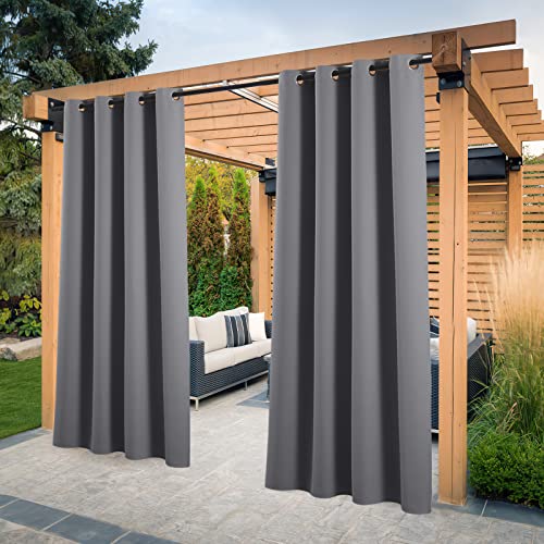 PONY DANCE Sonnenschutz & Sichtschutz Vorhang Outdoor 2 Stücke Terrasse Vorhänge Blickdicht Outdoor Gardinen Wasserdicht Outdoor Vorhang Wetterfest mit Ösen, H 274 x B 132 cm von PONY DANCE