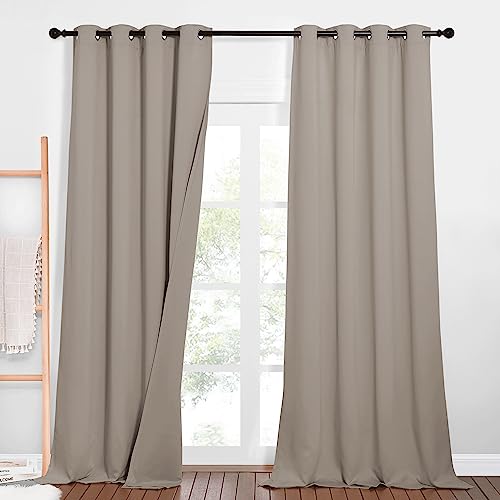 PONY DANCE Soundproof Curtain Blickdichte Vorhänge Ösenvorhang 2er Set Dreilagige Gardinen 100% Blickdicht Verdunkelungsvorhang Wärmeisolierende Vorhänge mit Ösen, H 240 x B 132cm, Sandfarben von PONY DANCE