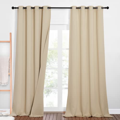 PONY DANCE Soundproof Curtain Blickdichte Vorhänge Ösenvorhang 2er Set Dreilagige Gardinen 100% Blickdicht Verdunkelungsvorhang Wärmeisolierende Vorhänge mit Ösen, H 260 x B 132cm, Biscotti Beige von PONY DANCE