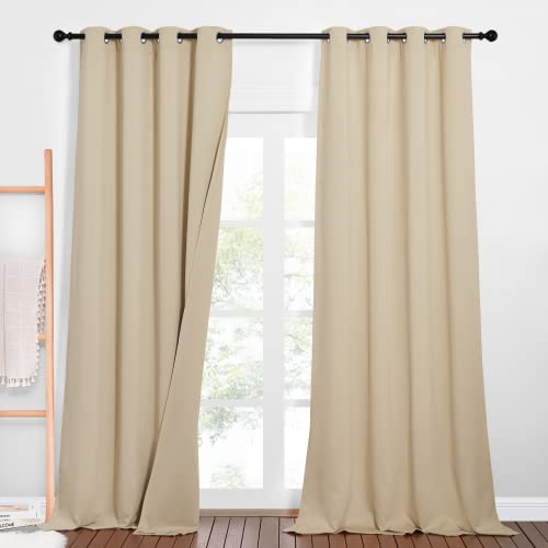 PONY DANCE Soundproof Curtains for Bedroom Dreilagige Blickdichte Vorhänge mit Ösen 2er Set Verdunkelungsvorhang Thermo Gardinen Isolierend Kälte und Wärme, H 260 x B 132cm, Biscotti Beige von PONY DANCE