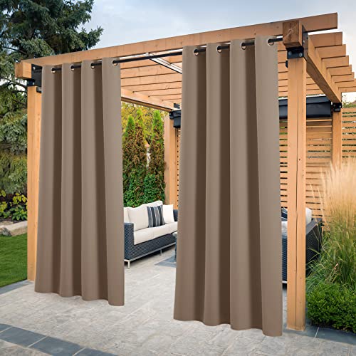 PONY DANCE Terrasse Vorhänge Blickdicht 2 Stücke Outdoor Gardinen mit Ösen Sichtschutz & Sonnenschutz Balkon Vorhang Wetterfest Outdoor Vorhang Wasserdicht, H 213 x B 132 cm, Cappuccino von PONY DANCE