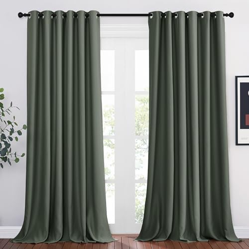 PONY DANCE Verdunklungsgardine Ösenvorhang Blickdicht 2er Set H 245 x B 200 cm Abdunkelnde Vorhänge Thermovorhang Hitzeschutz Wohnzimmer Gardinen für Große Fenster, Graugrün PONY DANCE Verdunklungsgardine Ösenvorhang Blickdicht 2er Set H 245 x B 200 cm Abdunkelnde Vorhänge Thermovorhang Hitzeschutz Wohnzimmer Gardinen für Große Fenster, Graugrün von PONY DANCE