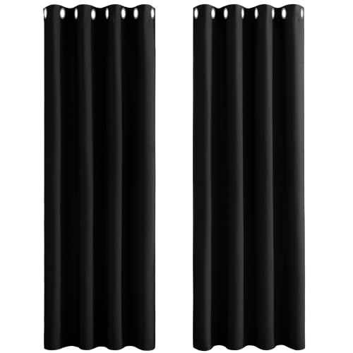 PONY DANCE Extra Lange Gardinen und Vorhänge mit Ösen 2er Set H 260 x B 140 cm Schlafzimmer Gardinen Schwarz Blickdicht Thermovorhang Blackout Curtains von PONY DANCE