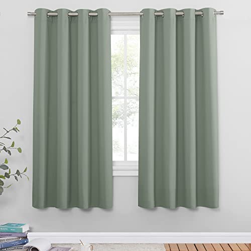 PONY DANCE Thermo Vorhang Hitzeschutz Verdunklungsvorhänge mit Ösen 2er Set Schlafzimmer Gardinen Kurz Blickdicht Blackout Curtains for Kids Room H 180 x B 132 cm, Salbeigrün von PONY DANCE