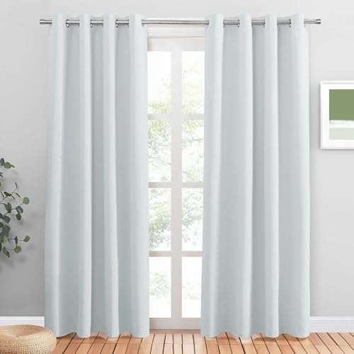 PONY DANCE Weiße Gardinen mit Ösen 2er Set Wärmeisolierende Vorhänge für Wohnzimmer Deko H 228 x B 117 cm Thermal Curtains for Living Room Verdunklungsvorhänge Grau-weiß von PONY DANCE
