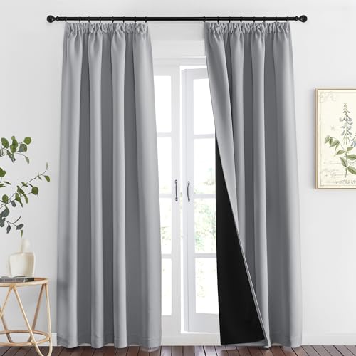 PONY DANCE Thermogardine Wärmeisolierend Doppellagige Lichtundurchlässige Gardinen mit Kräuselband 2er Set H 245 x B 140 cm Blackout Curtains for Living Room Verdunklungsvorhänge, Silbergrau von PONY DANCE