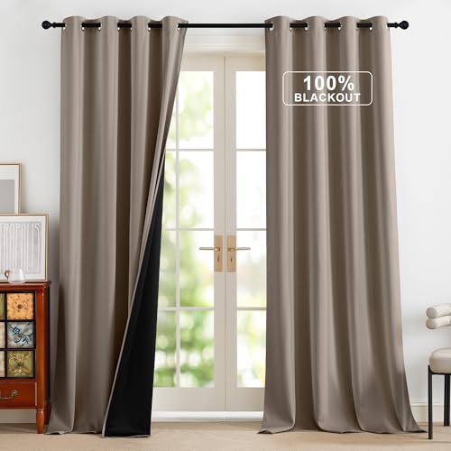 PONY DANCE Thermogardinen Hitzeschutz Ösenvorhang Blickdicht 2er Set Verdunklungsvorhänge Wohnzimmer Extra Lange Gardinen und Vorhänge mit Ösen, H 260 x B 140 cm, Sandfarben von PONY DANCE